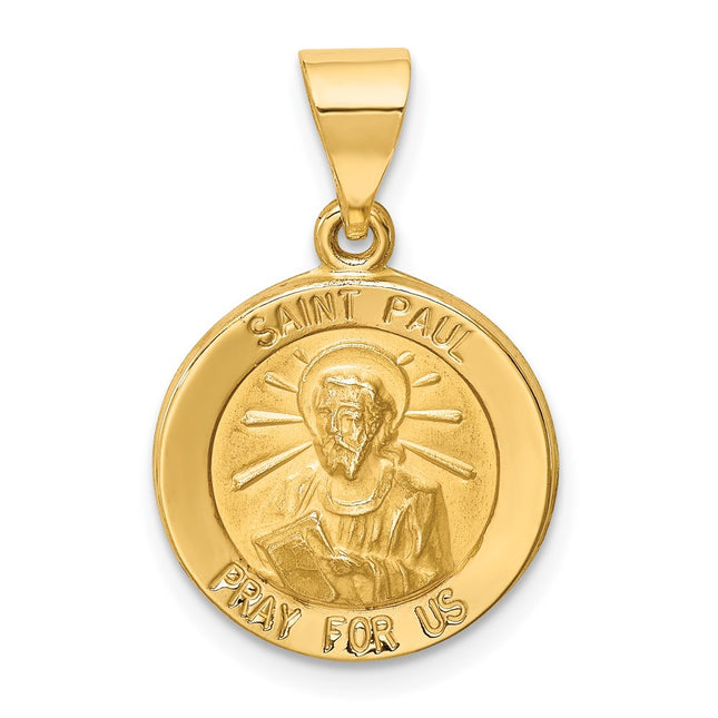 14k Polished and Satin St Paul Medal Hollow Pendant, 18 x 15mm