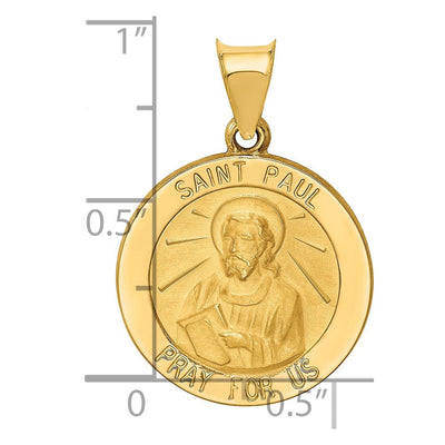 14K Polished and Satin St Paul Medal Hollow Pendant, 21 x 19mm