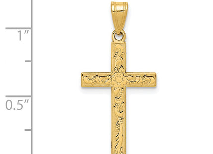 14k Etched Floral Cross Pendant (Style XR138)