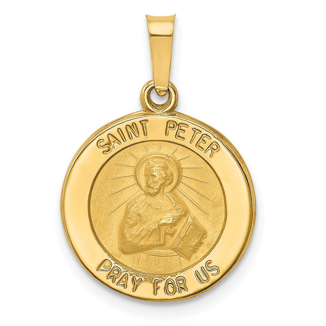 14k Polished and Satin St Peter Medal Hollow Pendant, 18 x 16mm