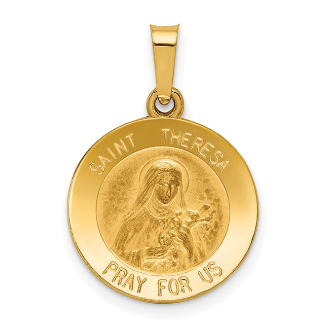 14k Polished and Satin St Theresa Medal Hollow Pendant, 18 x 15mm