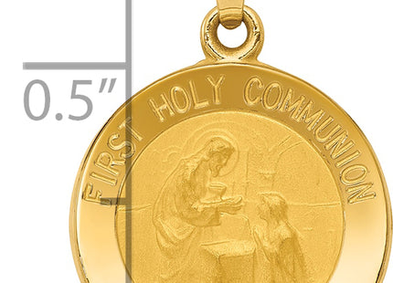 14k Polished/Satin First Holy Communion Medal Hollow Pendant