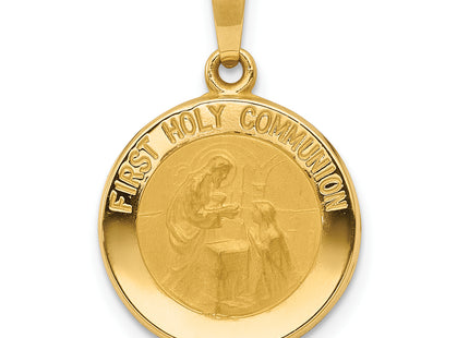 14k Polished/Satin First Holy Communion Medal Hollow Pendant