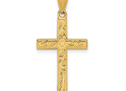 14k Etched Floral Cross Pendant (Style XR138)