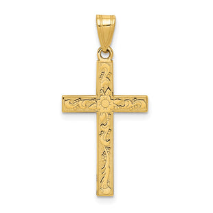 14k Etched Floral Cross Pendant (Style XR138)