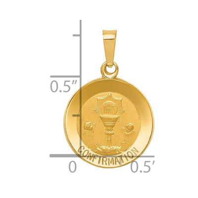 14K Polished and Satin Confirmation Medal Hollow Pendant, 18 x 15mm
