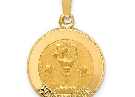 14k Polished and Satin Confirmation Medal Hollow Pendant (Style XR1392)