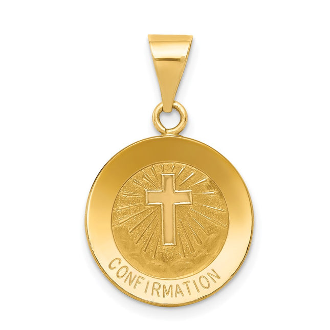 14k Polished and Satin Confirmation Medal Hollow Pendant, 17 x 15mm
