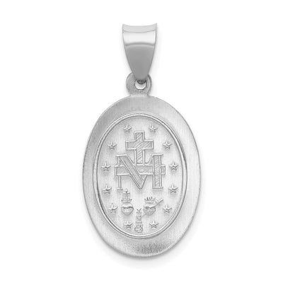 14K White Gold Polished /Satin Miraculous Medal Hollow Pendant, 28 x 14mm