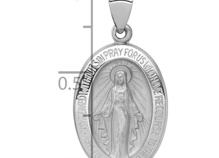 14K white gold miraculous medal pendant, further view