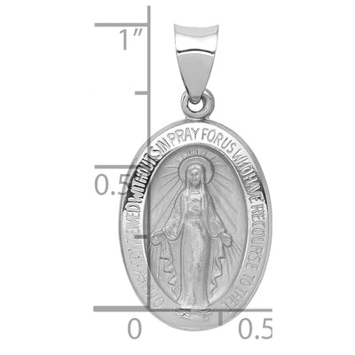 14K White Gold Polished /Satin Miraculous Medal Hollow Pendant, 28 x 14mm