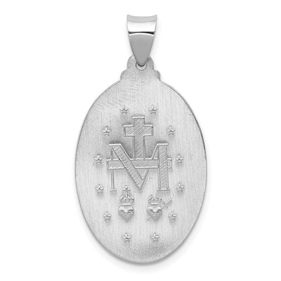 14K White Gold Polished/Satin Miraculous Medal Hollow Pendant, 34.5 x 18mm