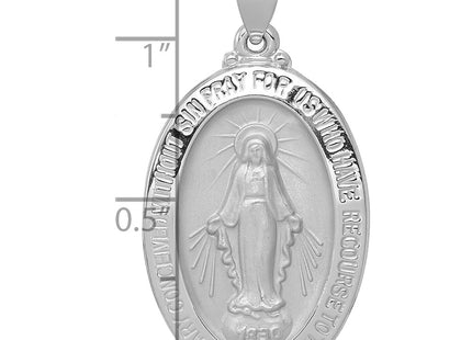 14K white gold miraculous medal pendant, further view