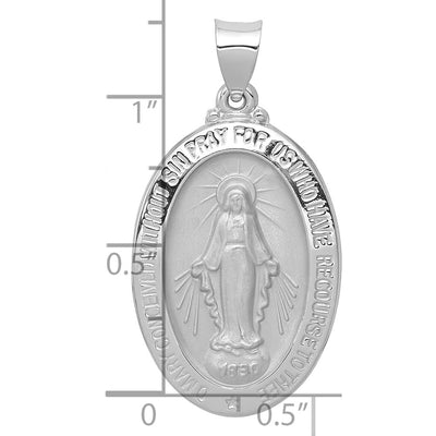 14K White Gold Polished/Satin Miraculous Medal Hollow Pendant, 34.5 x 18mm