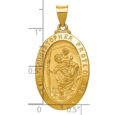 14K Polished and Satin St. Christopher Medal Hollow Pendant, 36 x 18.5mm