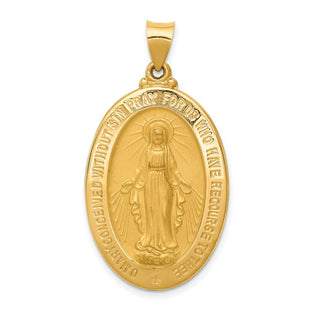 14k Hollow Polished And Satin Miraculous Medal Pendant (Style XR1407)