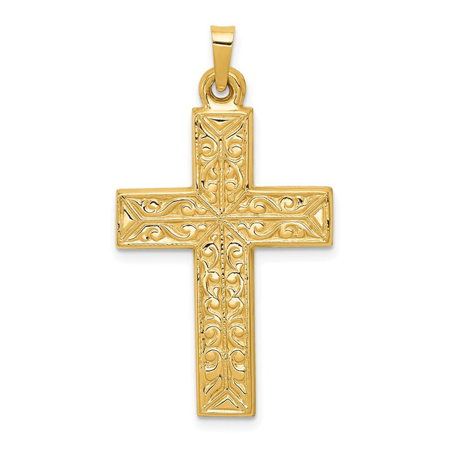 14k Polished Filigree Cross Pendant, 36.75 x 20.5mm