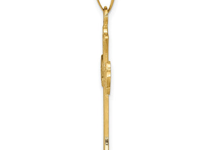 14k Textured and Polished Fleur de lis Cross Pendant (Style XR1448)