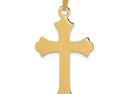 14k Textured and Polished Fleur de lis Cross Pendant (Style XR1448)