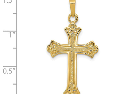14k Textured and Polished Fleur de lis Cross Pendant (Style XR1448)