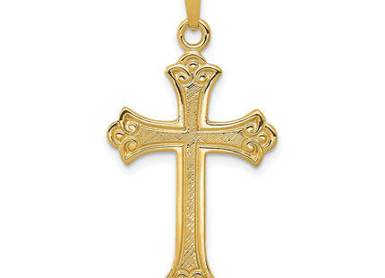 14k Textured and Polished Fleur de lis Cross Pendant (Style XR1448)