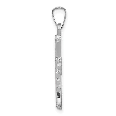 14K White Gold Textured and Polished Fleur de lis Cross Pendant, 26.5 x 14.5mm