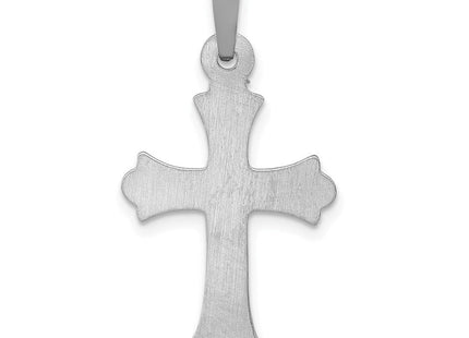 14K White Gold Textured and Polished Fleur de lis Cross Pendant (Style XR1458)