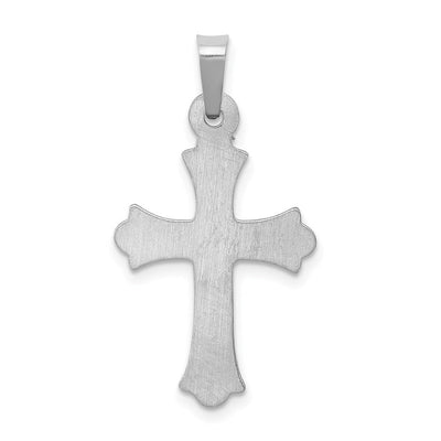 14K White Gold Textured and Polished Fleur de lis Cross Pendant, 26.5 x 14.5mm