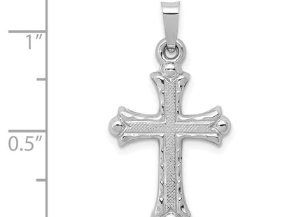 14K White Gold Textured and Polished Fleur de lis Cross Pendant (Style XR1458)