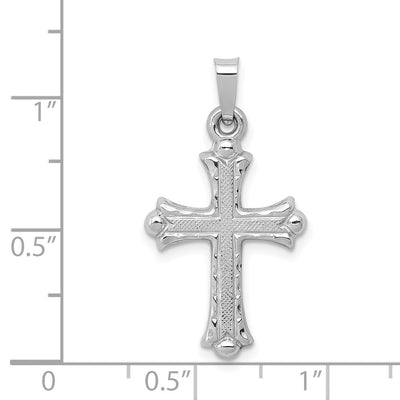 14K White Gold Textured and Polished Fleur de lis Cross Pendant, 26.5 x 14.5mm