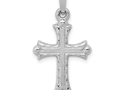 14K White Gold Textured and Polished Fleur de lis Cross Pendant (Style XR1458)