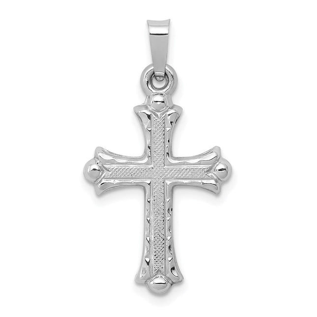 14K White Gold Textured and Polished Fleur de lis Cross Pendant, 26.5 x 14.5mm