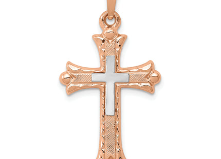 14k Two-tone Budded Cross Pendant, 32.5 x 18mm
