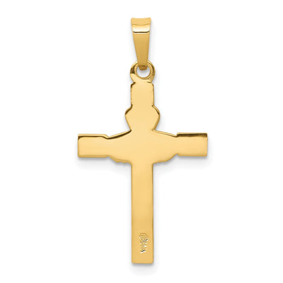 14K and Rhodium Polished Claddagh Cross Pendant