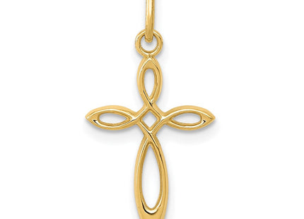 14k Gold Polished Small Ribbon Cross Pendant (Style XR1486)