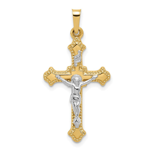 14k Two-tone Polished Inri Crucifix Pendant, 32 x 16.5mm