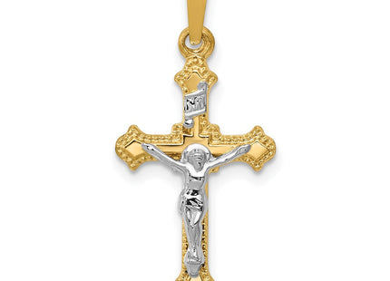 14k Two-tone Polished INRI Crucifix Pendant (Style XR1628)