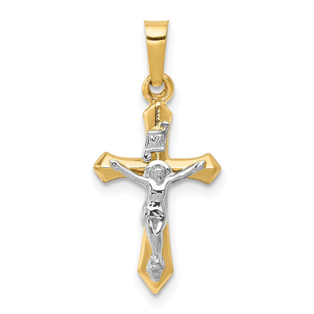 14k Two-tone Polished Inri Crucifix Pendant, 24 x 11.5mm