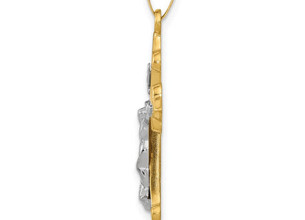 14k Two-tone Polished Fleur de Lis INRI Crucifix Pendant (Style XR1634)