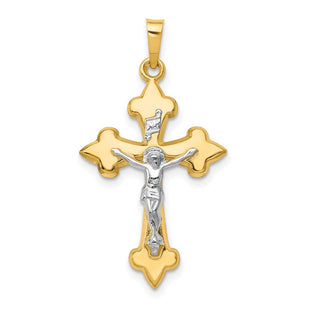 14k Two-tone Polished Fleur de Lis INRI Crucifix Pendant (Style XR1634)