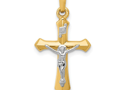 14k Two-tone Polished INRI Crucifix Pendant (Style XR1636)