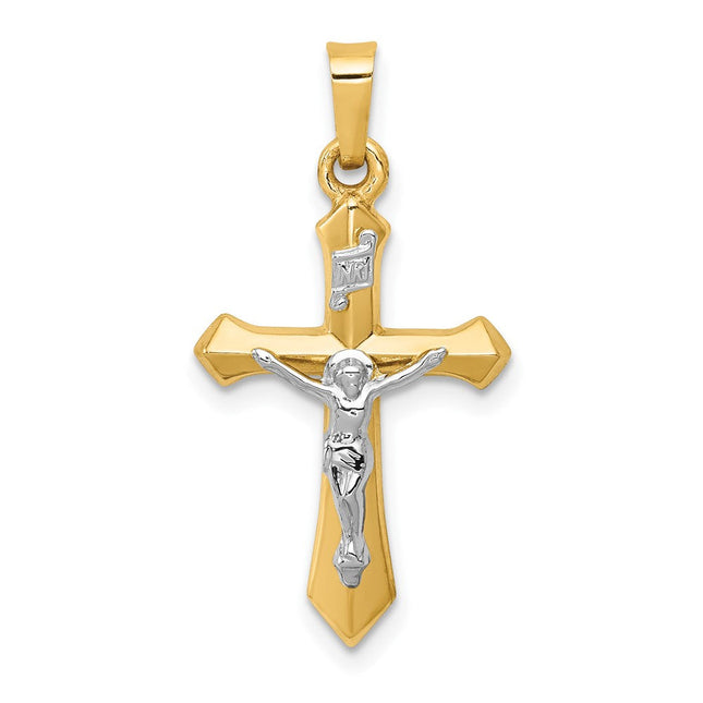 14k Two-tone Polished Inri Crucifix Pendant, 28 x 14mm (1636)