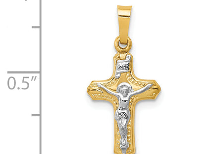 14k Two-tone Polished and Textured Inri Crucifix Pendant, 22.75 x 11mm