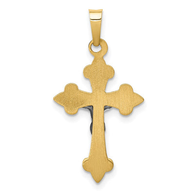 14K Two-tone Polished Fleur de Lis Inri Crucifix Pendant, 27.25 x 14.7mm