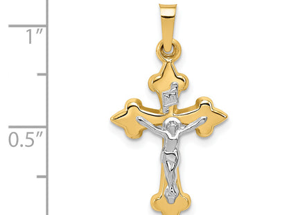 14k Two-tone Polished Fleur de Lis Inri Crucifix Pendant, 27.25 x 14.7mm