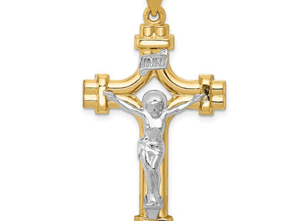 14k Two-tone Polished INRI Crucifix Pendant (Style XR1641)