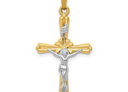 14k Two-tone Polished INRI Crucifix Pendant (Style XR1648)