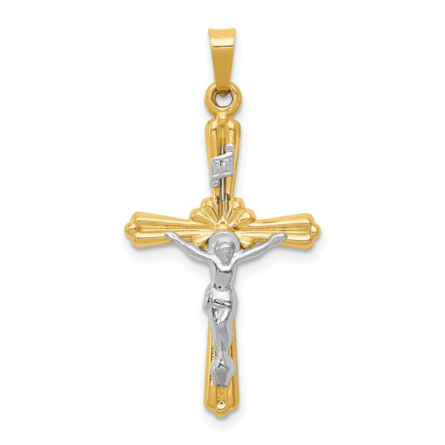 14k Two-tone Polished Inri Crucifix Pendant, 32 x 17mm
