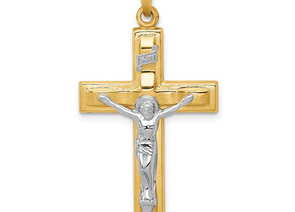 14k Two-tone Polished INRI Crucifix Pendant (Style XR1651)