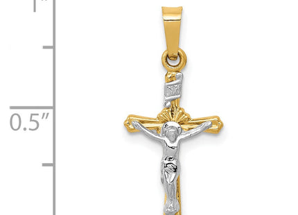 14k Two-tone Polished INRI Crucifix Pendant (Style XR1654)
